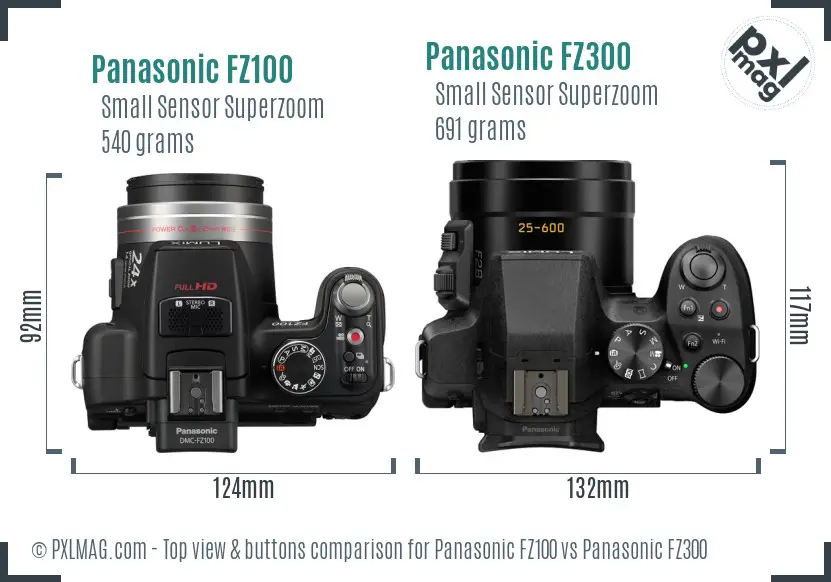 Panasonic FZ100 vs Panasonic FZ300 top view buttons comparison
