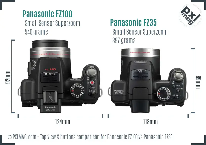 Panasonic FZ100 vs Panasonic FZ35 top view buttons comparison