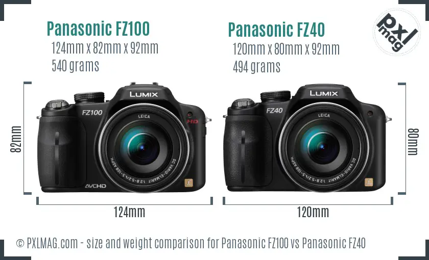 Panasonic FZ100 vs Panasonic FZ40 size comparison