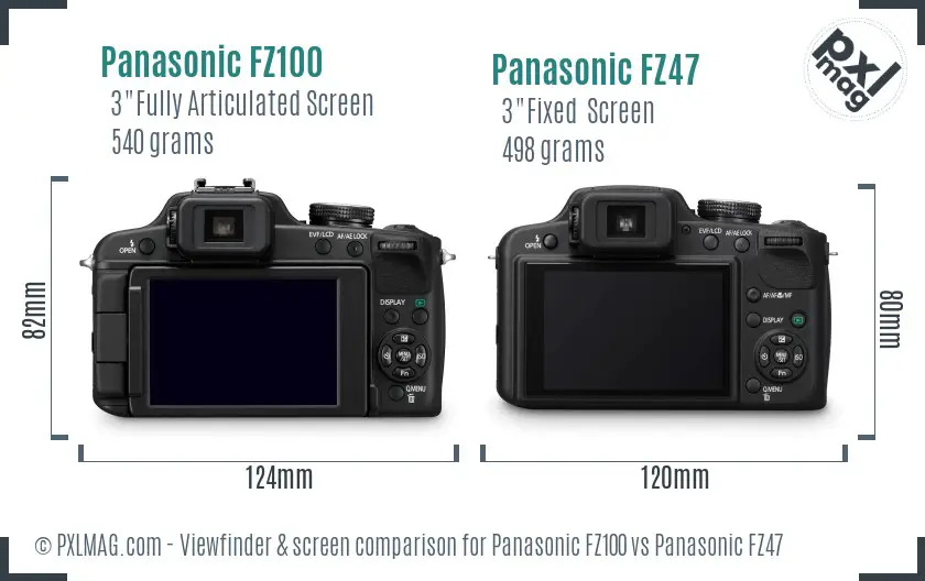 Panasonic FZ100 vs Panasonic FZ47 Screen and Viewfinder comparison