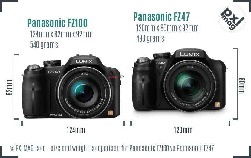 Panasonic FZ100 vs Panasonic FZ47 size comparison