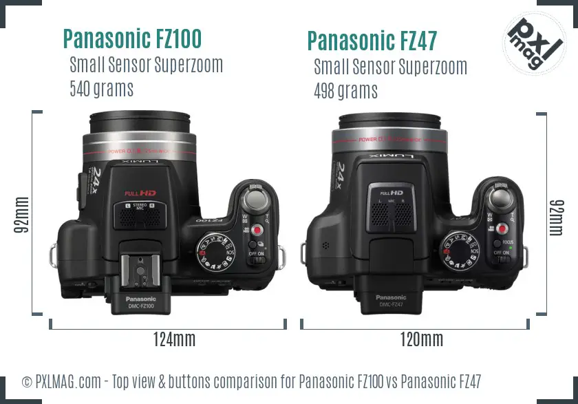 Panasonic FZ100 vs Panasonic FZ47 top view buttons comparison