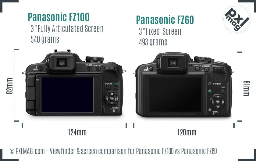 Panasonic FZ100 vs Panasonic FZ60 Screen and Viewfinder comparison