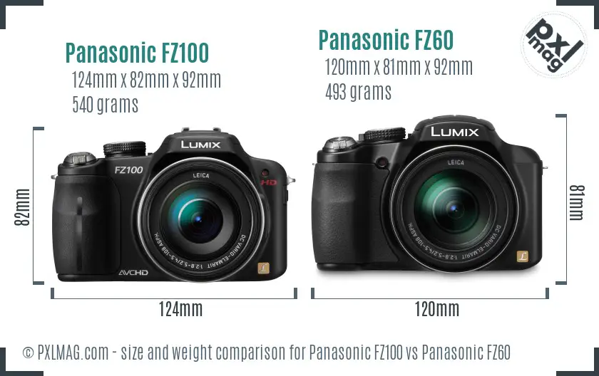 Panasonic FZ100 vs Panasonic FZ60 size comparison