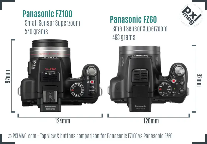 Panasonic FZ100 vs Panasonic FZ60 top view buttons comparison