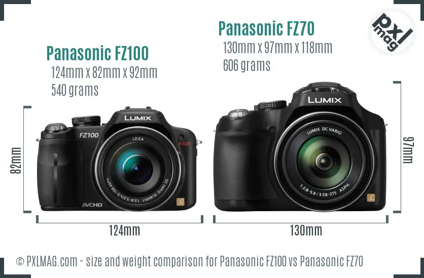 Panasonic FZ100 vs Panasonic FZ70 size comparison