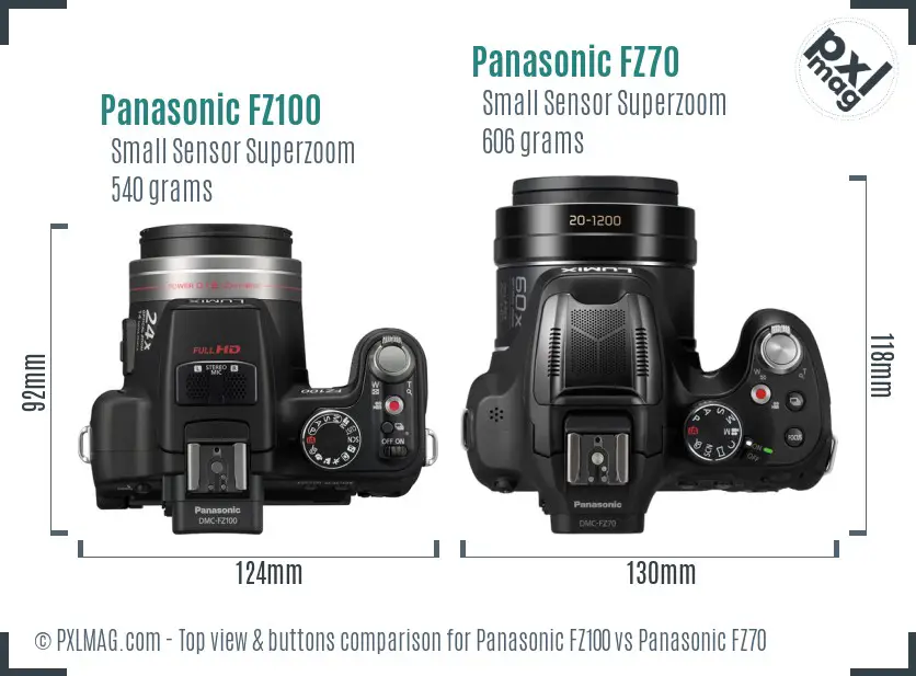 Panasonic FZ100 vs Panasonic FZ70 top view buttons comparison