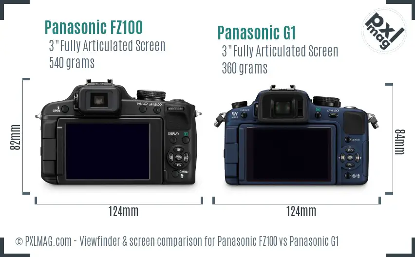 Panasonic FZ100 vs Panasonic G1 Screen and Viewfinder comparison