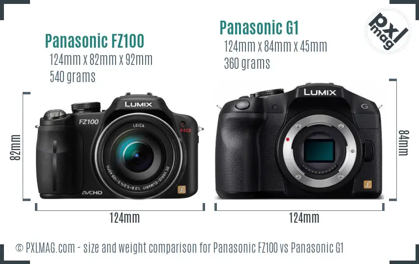 Panasonic FZ100 vs Panasonic G1 size comparison