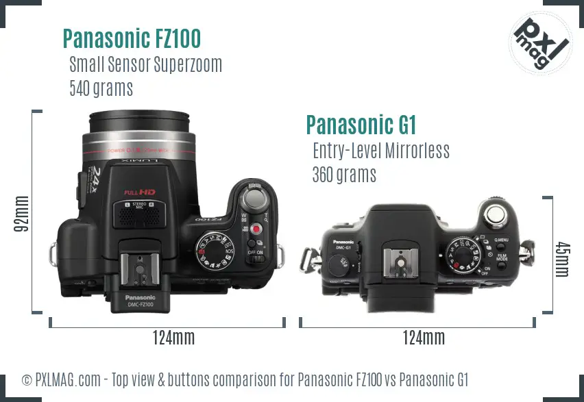 Panasonic FZ100 vs Panasonic G1 top view buttons comparison