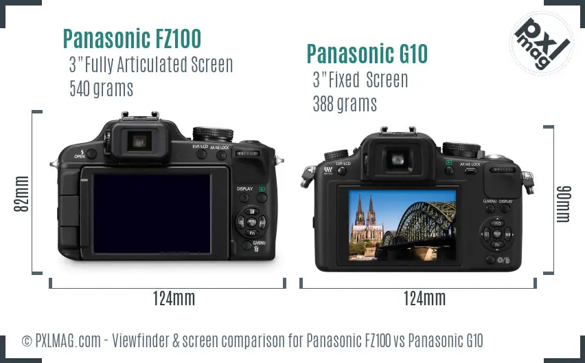 Panasonic FZ100 vs Panasonic G10 Screen and Viewfinder comparison