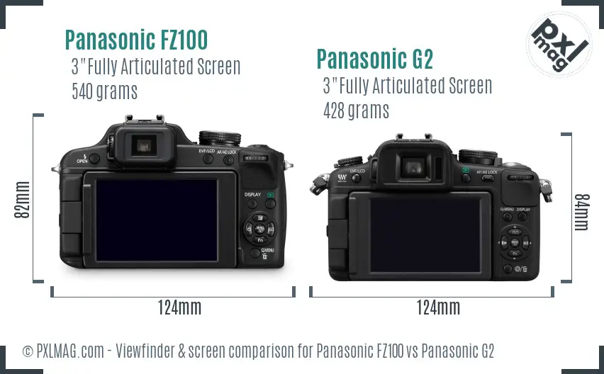 Panasonic FZ100 vs Panasonic G2 Screen and Viewfinder comparison