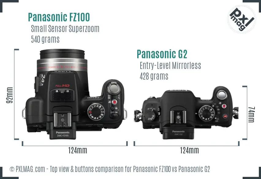 Panasonic FZ100 vs Panasonic G2 top view buttons comparison