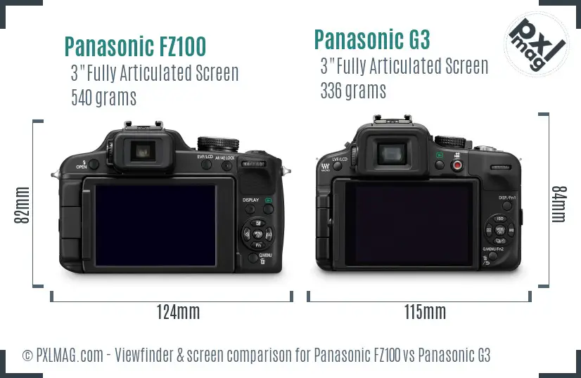 Panasonic FZ100 vs Panasonic G3 Screen and Viewfinder comparison