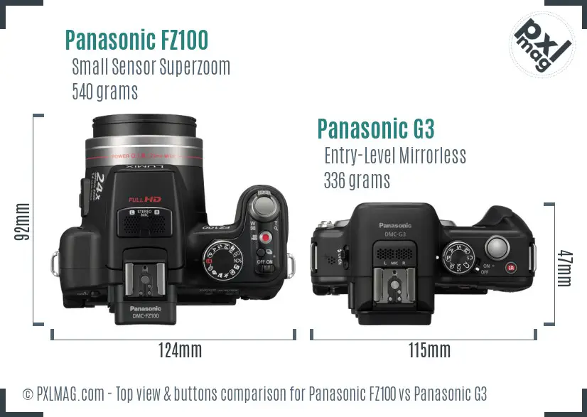 Panasonic FZ100 vs Panasonic G3 top view buttons comparison