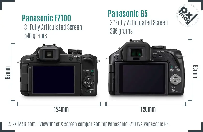 Panasonic FZ100 vs Panasonic G5 Screen and Viewfinder comparison