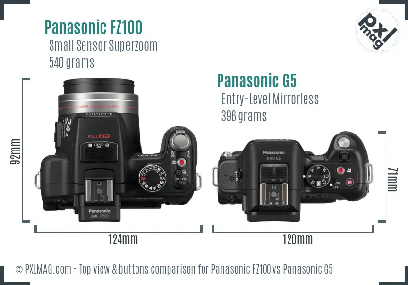 Panasonic FZ100 vs Panasonic G5 top view buttons comparison