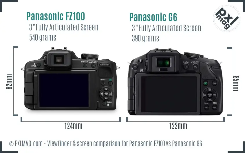 Panasonic FZ100 vs Panasonic G6 Screen and Viewfinder comparison