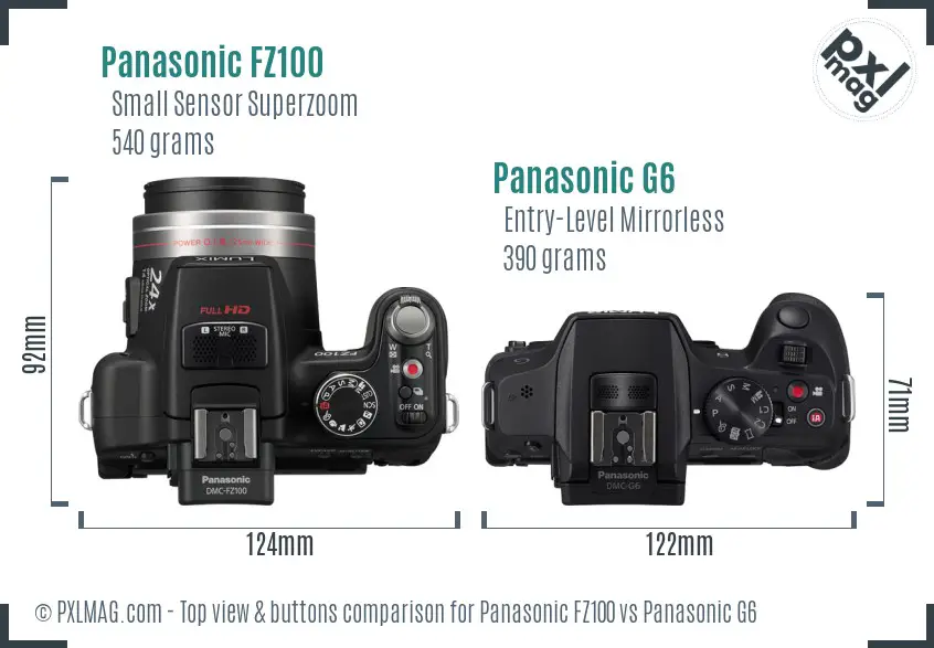 Panasonic FZ100 vs Panasonic G6 top view buttons comparison