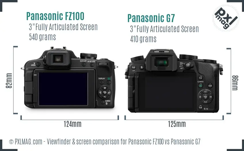 Panasonic FZ100 vs Panasonic G7 Screen and Viewfinder comparison
