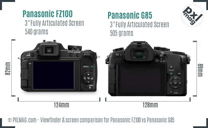 Panasonic FZ100 vs Panasonic G85 Screen and Viewfinder comparison