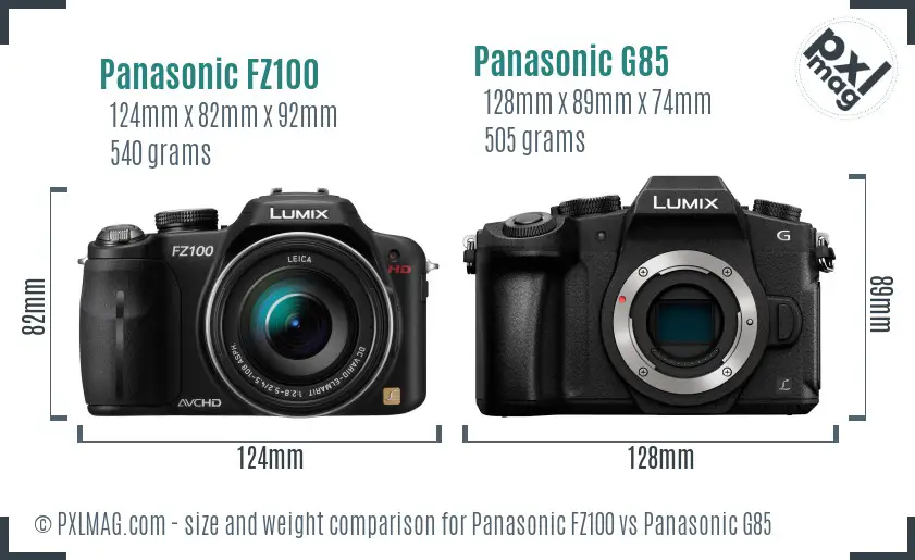 Panasonic FZ100 vs Panasonic G85 size comparison