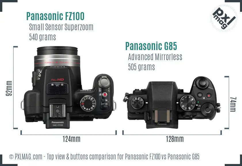Panasonic FZ100 vs Panasonic G85 top view buttons comparison