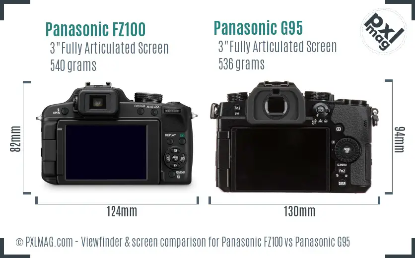 Panasonic FZ100 vs Panasonic G95 Screen and Viewfinder comparison
