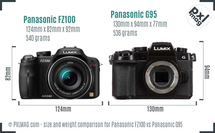 Panasonic FZ100 vs Panasonic G95 size comparison