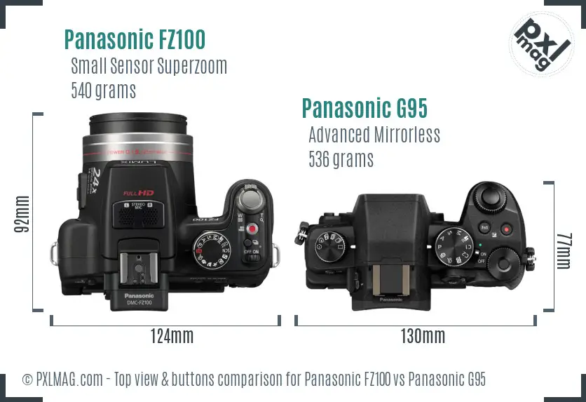Panasonic FZ100 vs Panasonic G95 top view buttons comparison