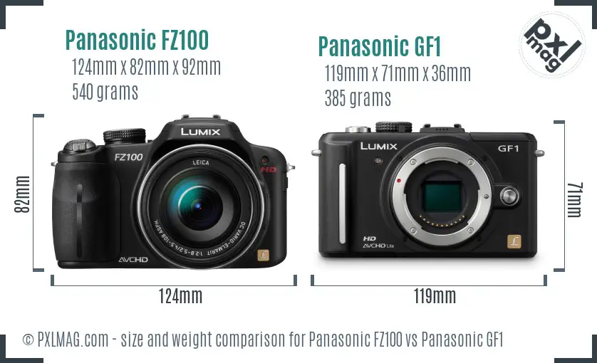Panasonic FZ100 vs Panasonic GF1 size comparison