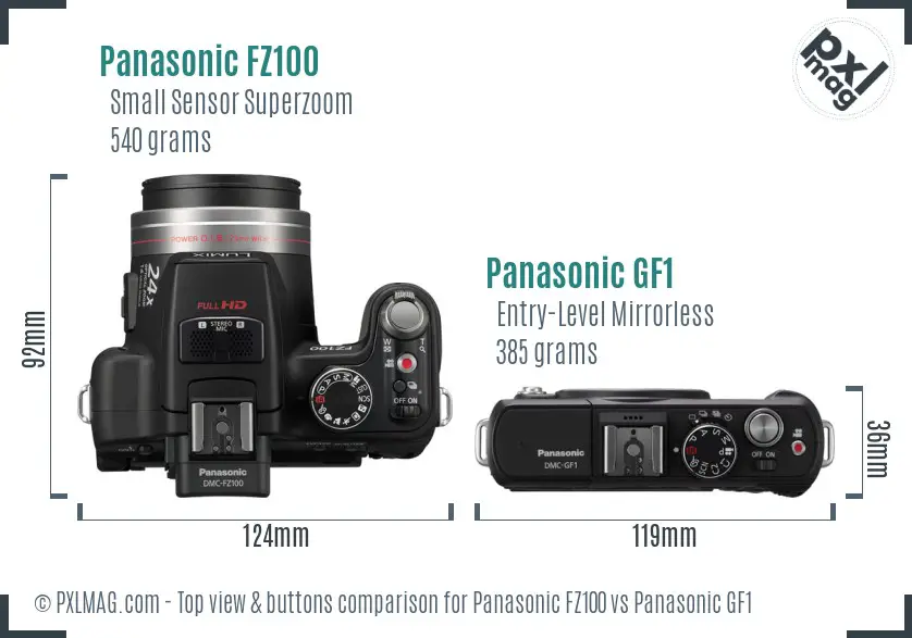 Panasonic FZ100 vs Panasonic GF1 top view buttons comparison