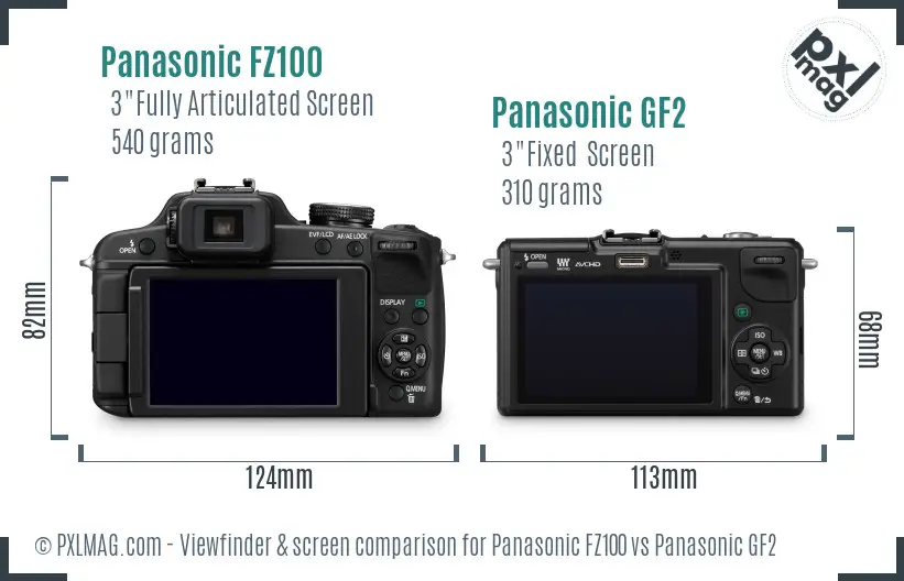 Panasonic FZ100 vs Panasonic GF2 Screen and Viewfinder comparison