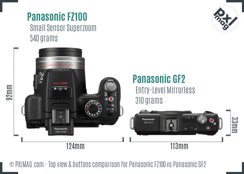 Panasonic FZ100 vs Panasonic GF2 top view buttons comparison
