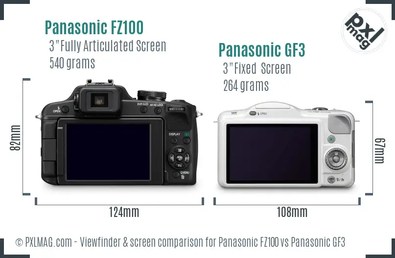 Panasonic FZ100 vs Panasonic GF3 Screen and Viewfinder comparison