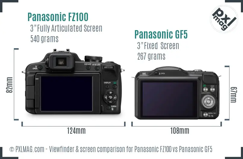 Panasonic FZ100 vs Panasonic GF5 Screen and Viewfinder comparison