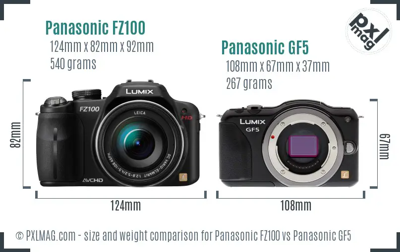 Panasonic FZ100 vs Panasonic GF5 size comparison