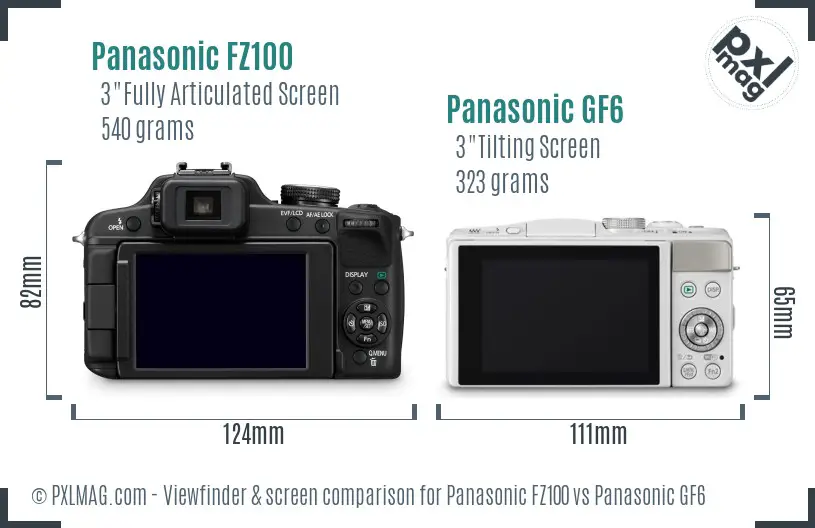 Panasonic FZ100 vs Panasonic GF6 Screen and Viewfinder comparison