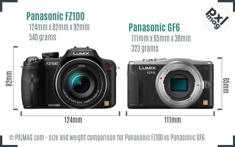 Panasonic FZ100 vs Panasonic GF6 size comparison