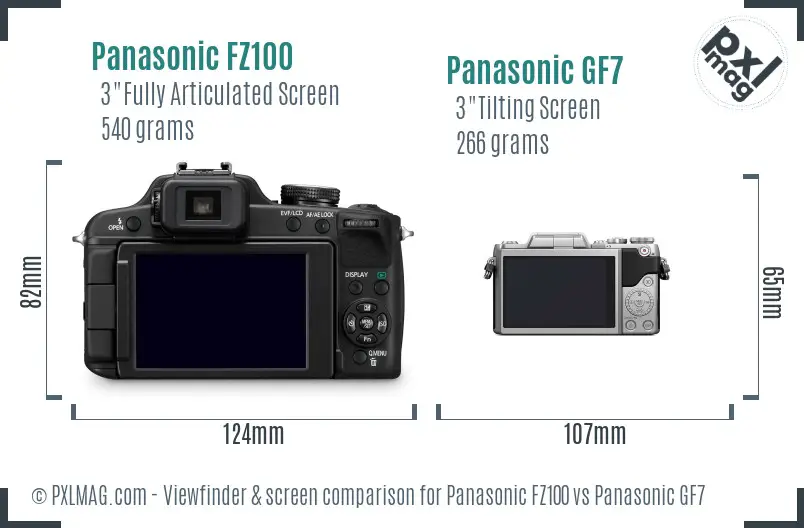 Panasonic FZ100 vs Panasonic GF7 Screen and Viewfinder comparison