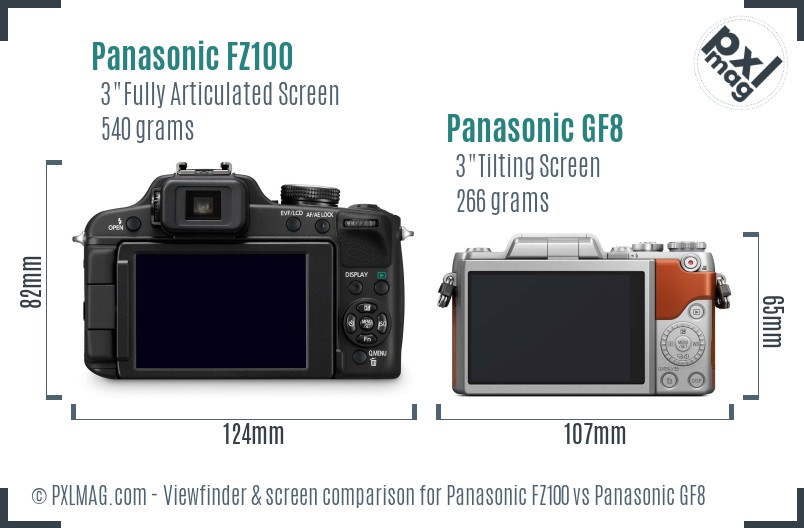 Panasonic FZ100 vs Panasonic GF8 Screen and Viewfinder comparison