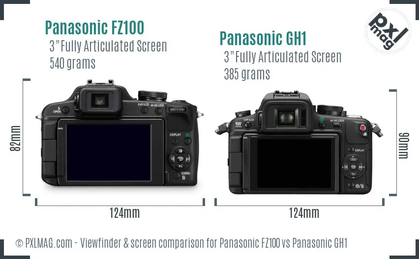 Panasonic FZ100 vs Panasonic GH1 Screen and Viewfinder comparison
