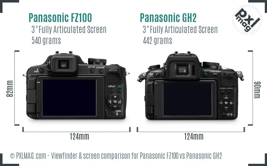 Panasonic FZ100 vs Panasonic GH2 Screen and Viewfinder comparison