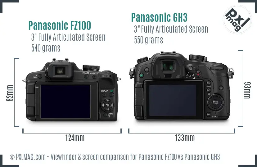 Panasonic FZ100 vs Panasonic GH3 Screen and Viewfinder comparison