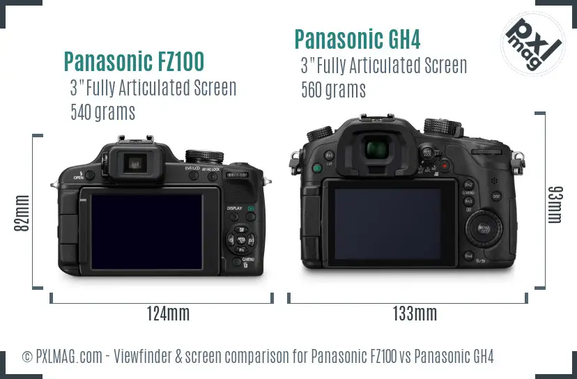 Panasonic FZ100 vs Panasonic GH4 Screen and Viewfinder comparison