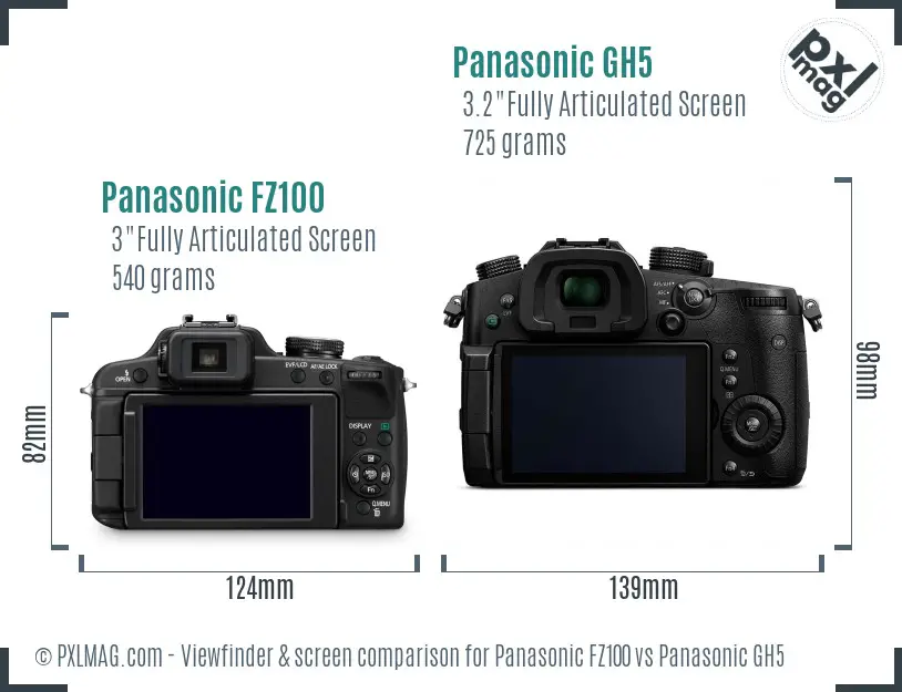 Panasonic FZ100 vs Panasonic GH5 Screen and Viewfinder comparison