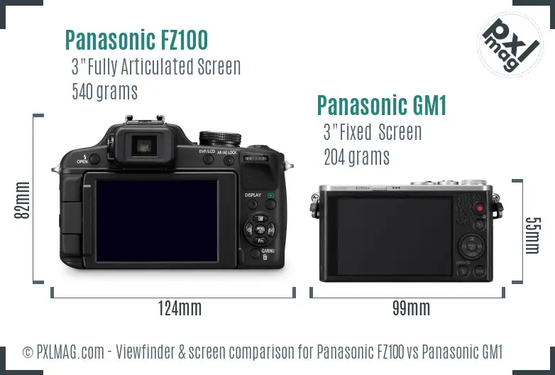 Panasonic FZ100 vs Panasonic GM1 Screen and Viewfinder comparison