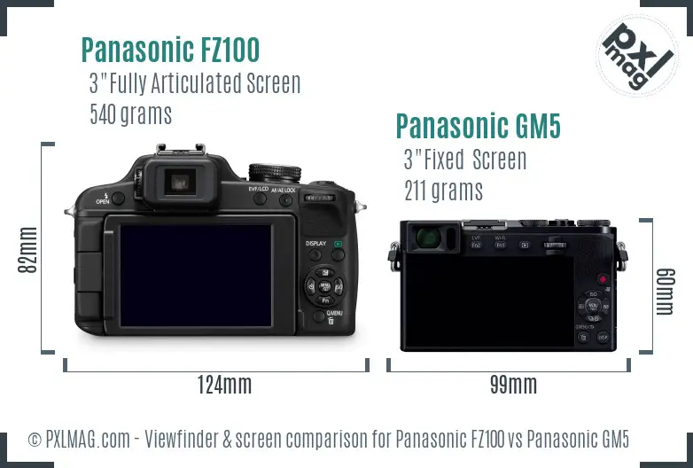 Panasonic FZ100 vs Panasonic GM5 Screen and Viewfinder comparison