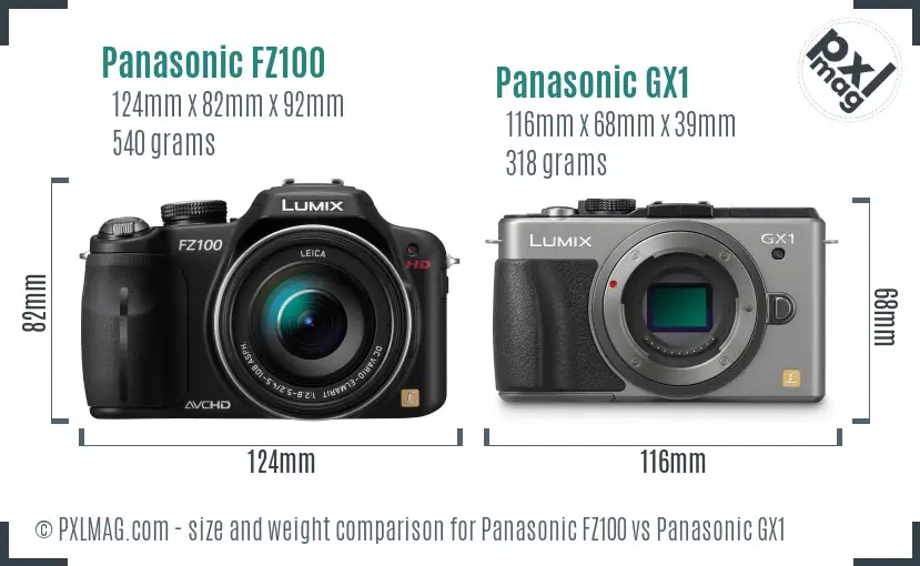 Panasonic FZ100 vs Panasonic GX1 size comparison