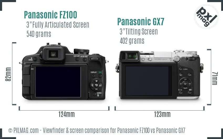 Panasonic FZ100 vs Panasonic GX7 Screen and Viewfinder comparison